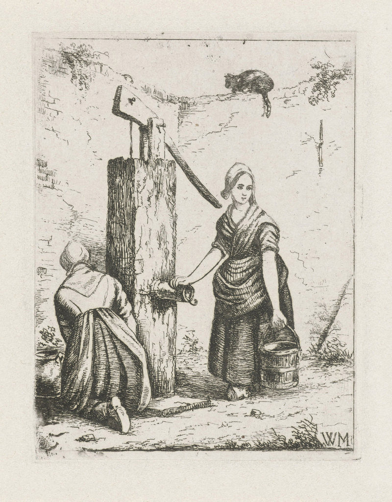Detail of Two women at a water pump by Christiaan Wilhelmus Moorrees