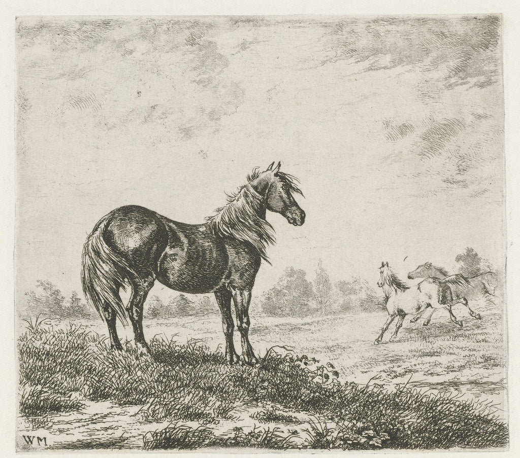 Detail of Landscape with three horses by Christiaan Wilhelmus Moorrees