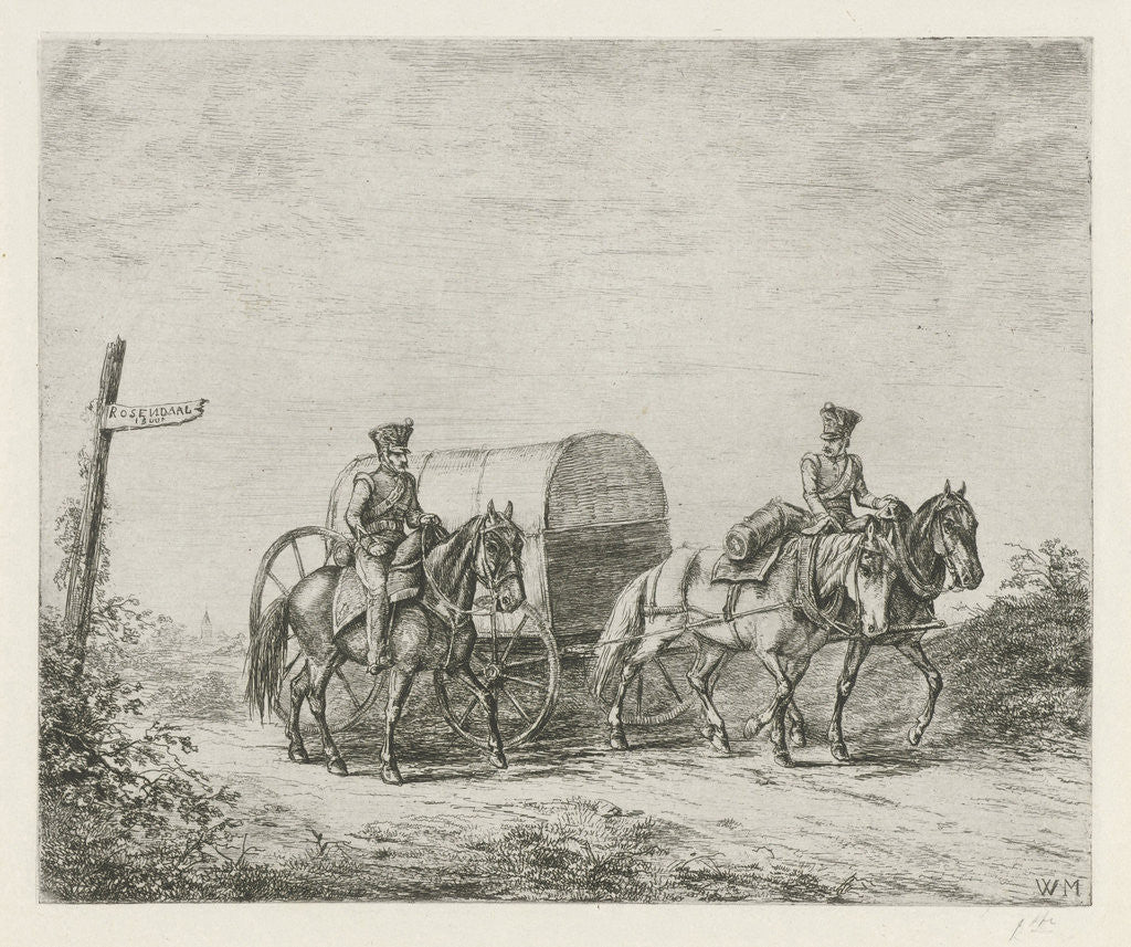 Detail of Two soldiers on horseback on the road by Christiaan Wilhelmus Moorrees