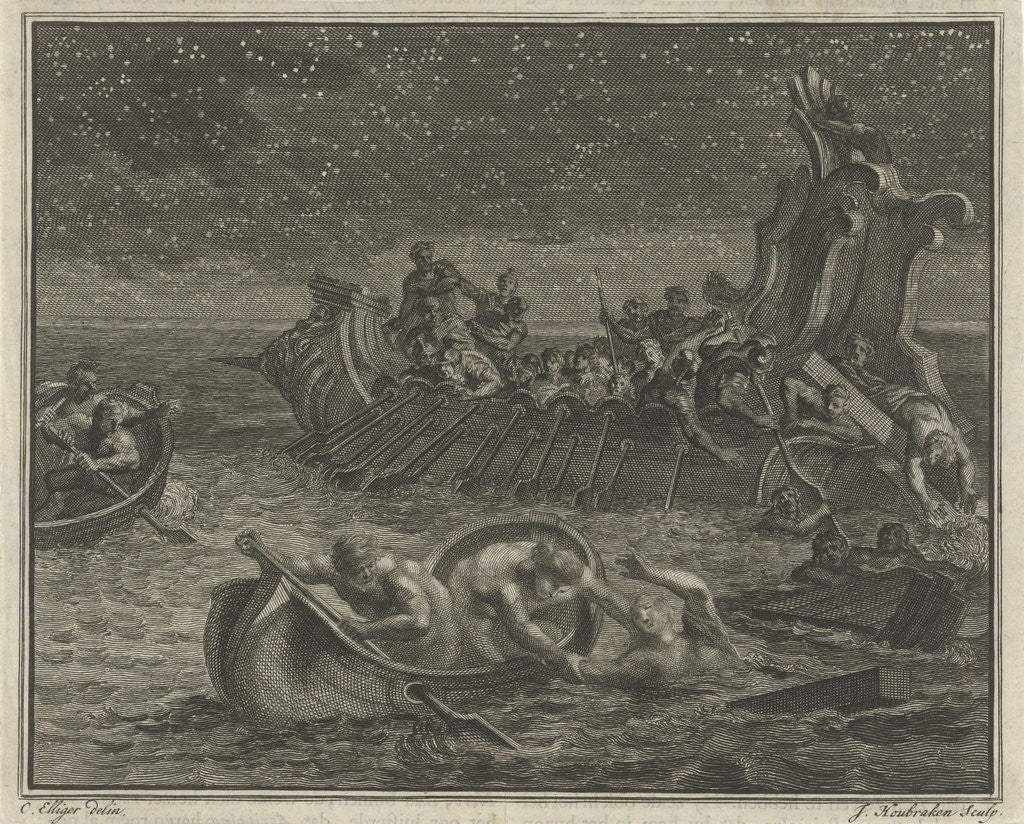 Detail of Galeischip rescues shipwrecked by Jacob Houbraken