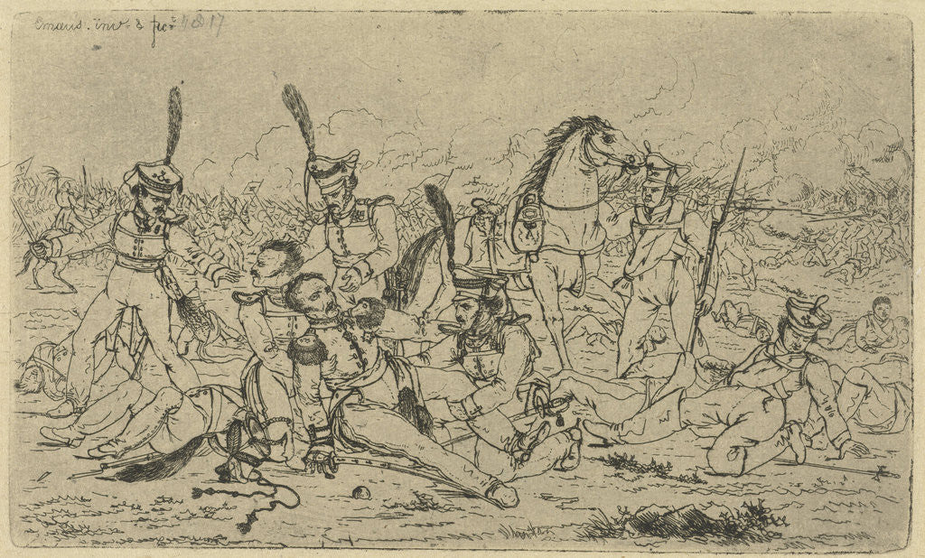 One of his horse fallen General is helped by his men by Gerardus Emaus de Micault