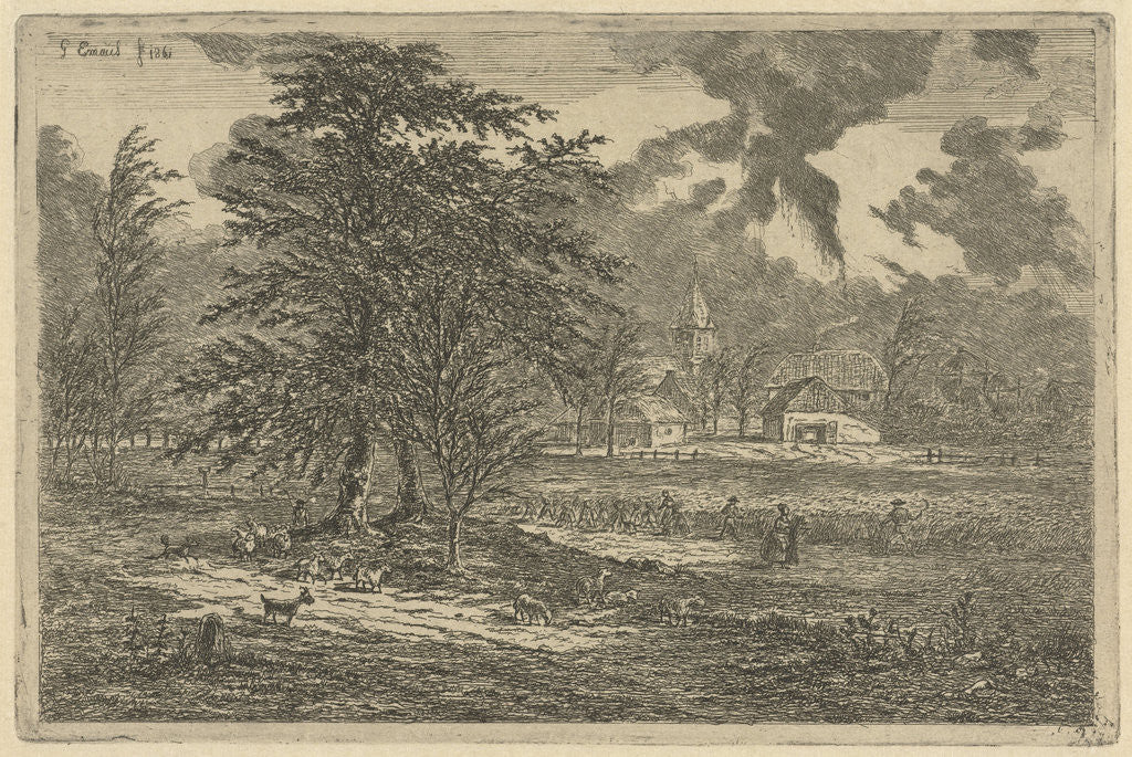 Detail of Shepherd in cornfield by Gerardus Emaus de Micault