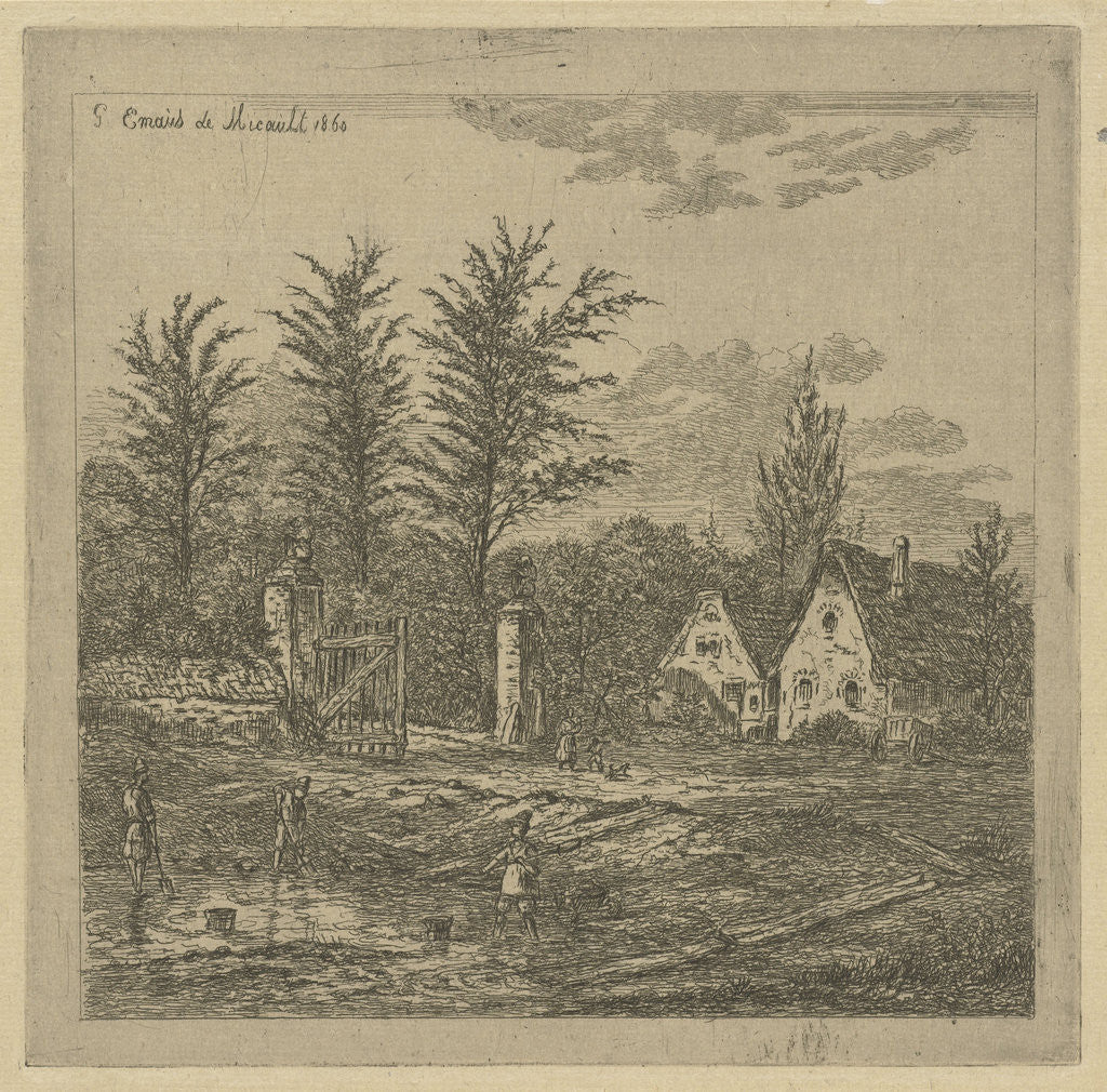 Detail of Three men in a quarry by Gerardus Emaus de Micault