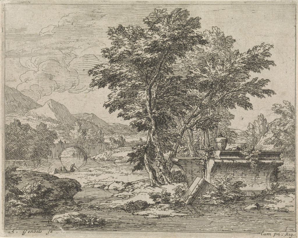 Detail of Landscape with classical ruins by Abraham Genoels