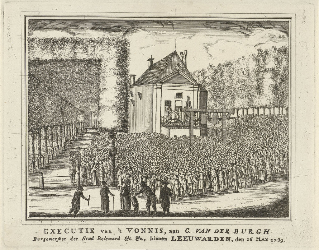 Detail of Execution of Cornelis van der Burg, Mayor of Bolsward, Leeuwarden on 16 May 1789, for the scaffold, a large mass of spectators by Rienk Jelgerhuis