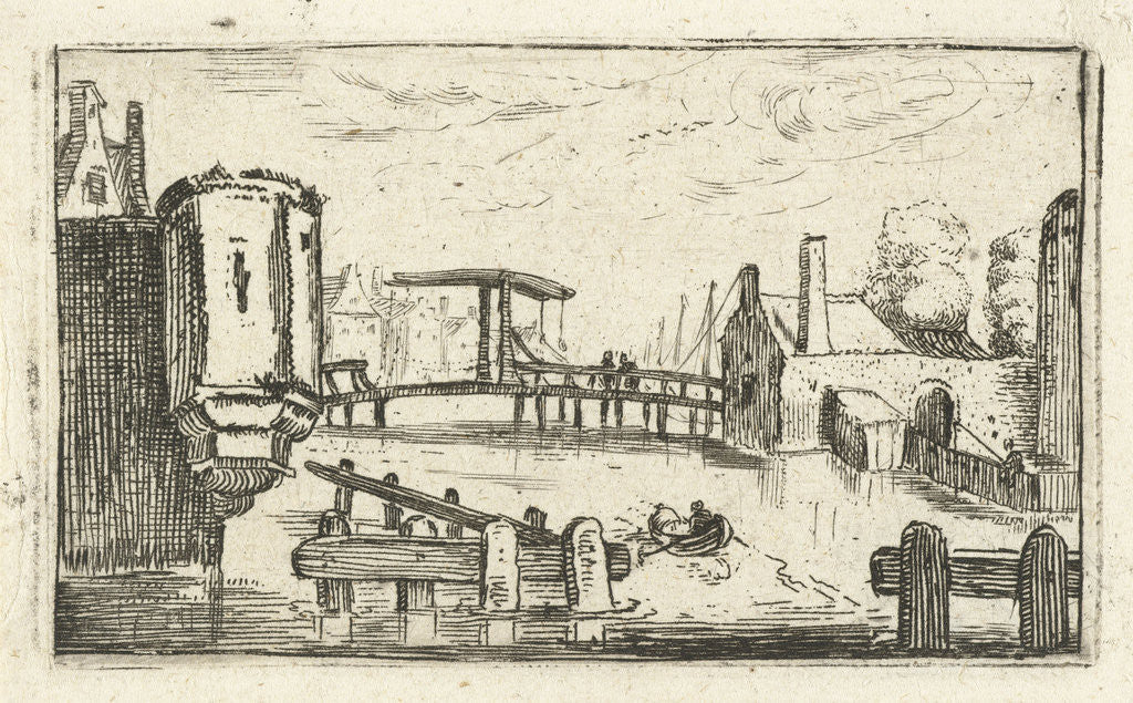 Detail of canal with drawbridge in a city by Anonymous