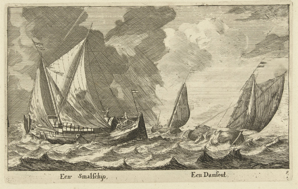 Detail of Two ships: a small ship and a Dam Runner by Reinier Nooms