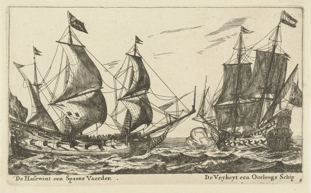 Detail of The ships Freedom and The Greyhound by Reinier Nooms