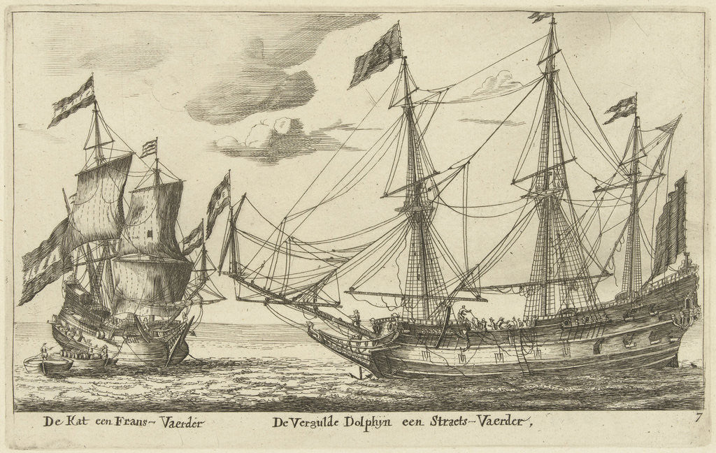 Detail of The ships Vergulde Dolfijn and De Kat by Anonymous