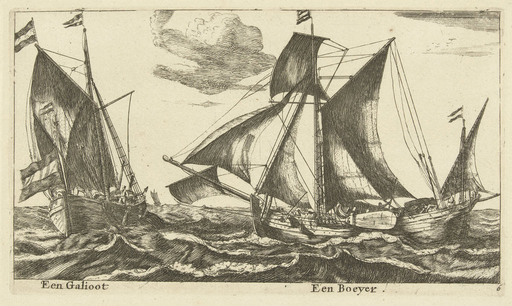 Detail of Two ships: a galliot and boeier by Reinier Nooms