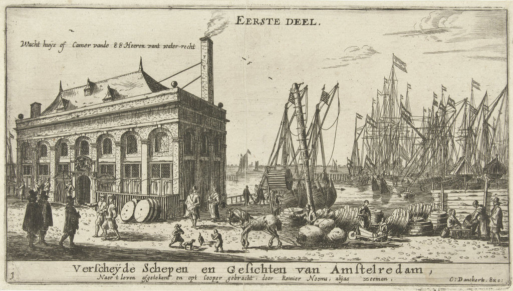 Detail of Amsterdam Harbour with the guardhouse by Reinier Nooms