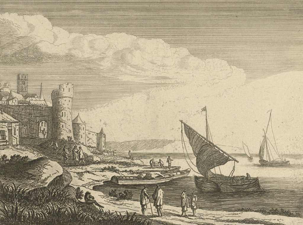 Detail of Harbor with boats by Jan van Almeloveen