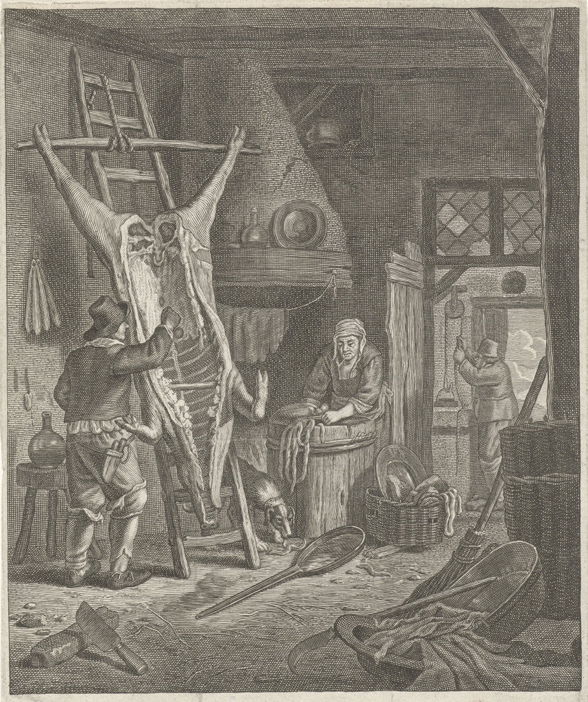 Detail of Peasant Interior with carcass by Jacob Louys