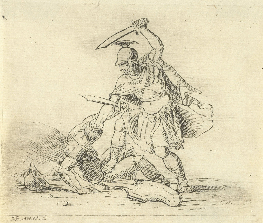Detail of Two Roman soldiers fighting each other by Antonis Aloisius Emanuel van Bedaff