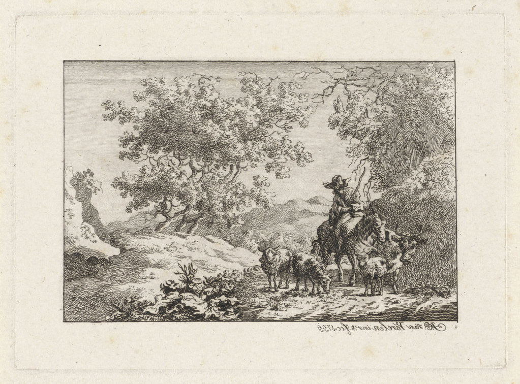 Detail of Shepherd with horse herd by Jacob Elias van Varelen
