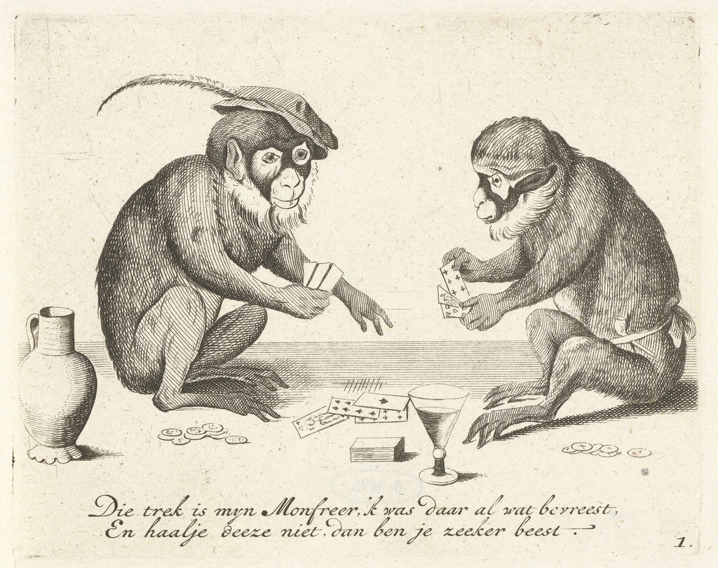 Detail of Two monkeys cards by Anonymous