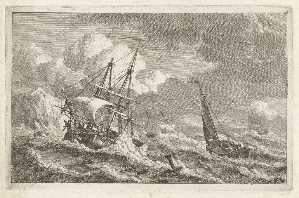 Detail of Ships in distress at a rocky shore by Gerrit Groenewegen
