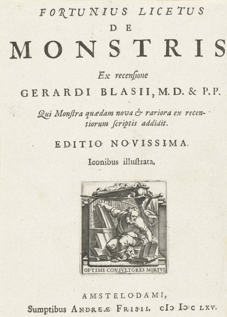 Detail of Title page for Fortunius Licetus, The Monstris, Amsterdam 1665 by Andreas Frisius
