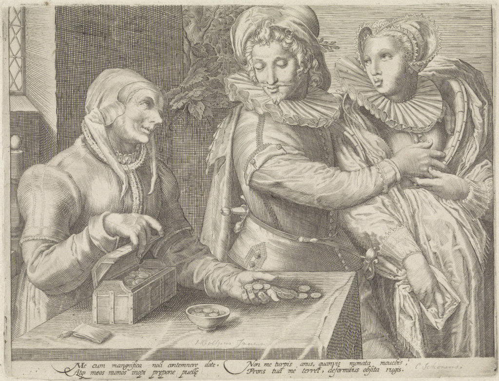 Detail of Young couple and an old woman with money box (Unequal love) by Hendrick Goltzius