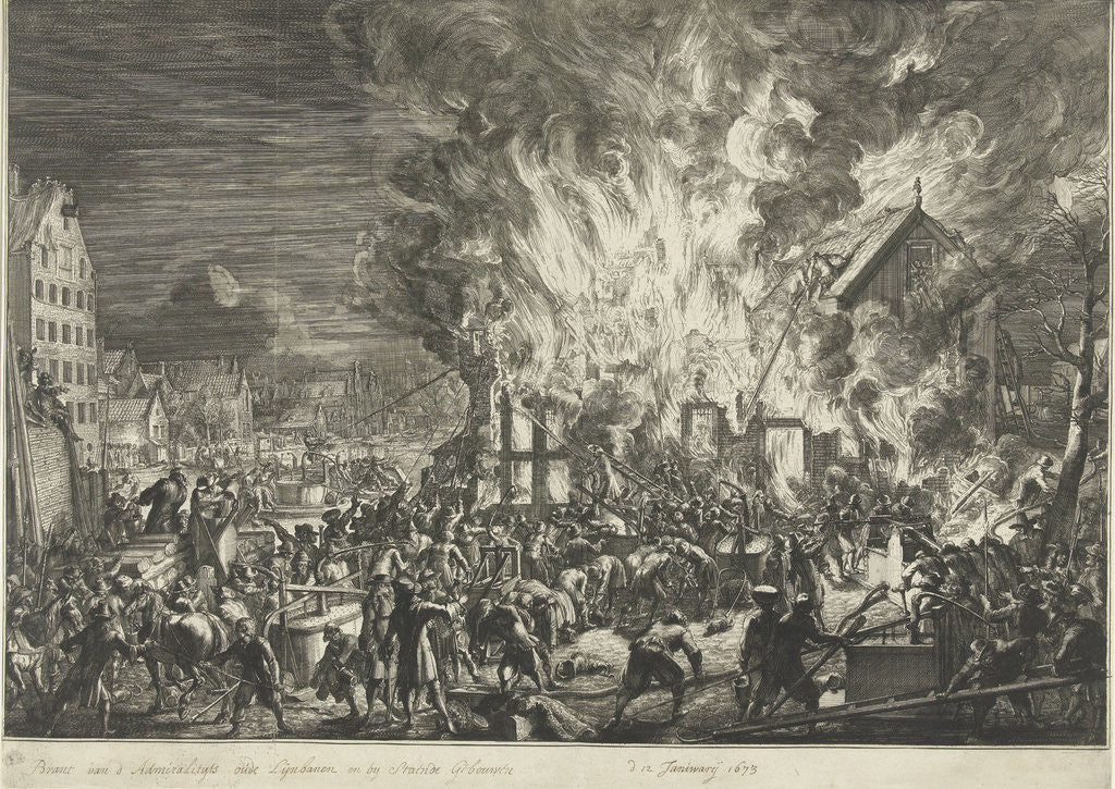 Detail of Fire in the admiralty line jobs, 1673 by Romeyn de Hooghe