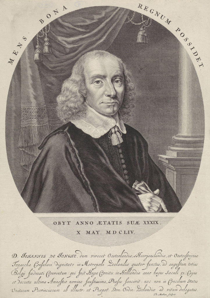 Detail of Portrait of Johannes de Jonghe by Theodor Matham