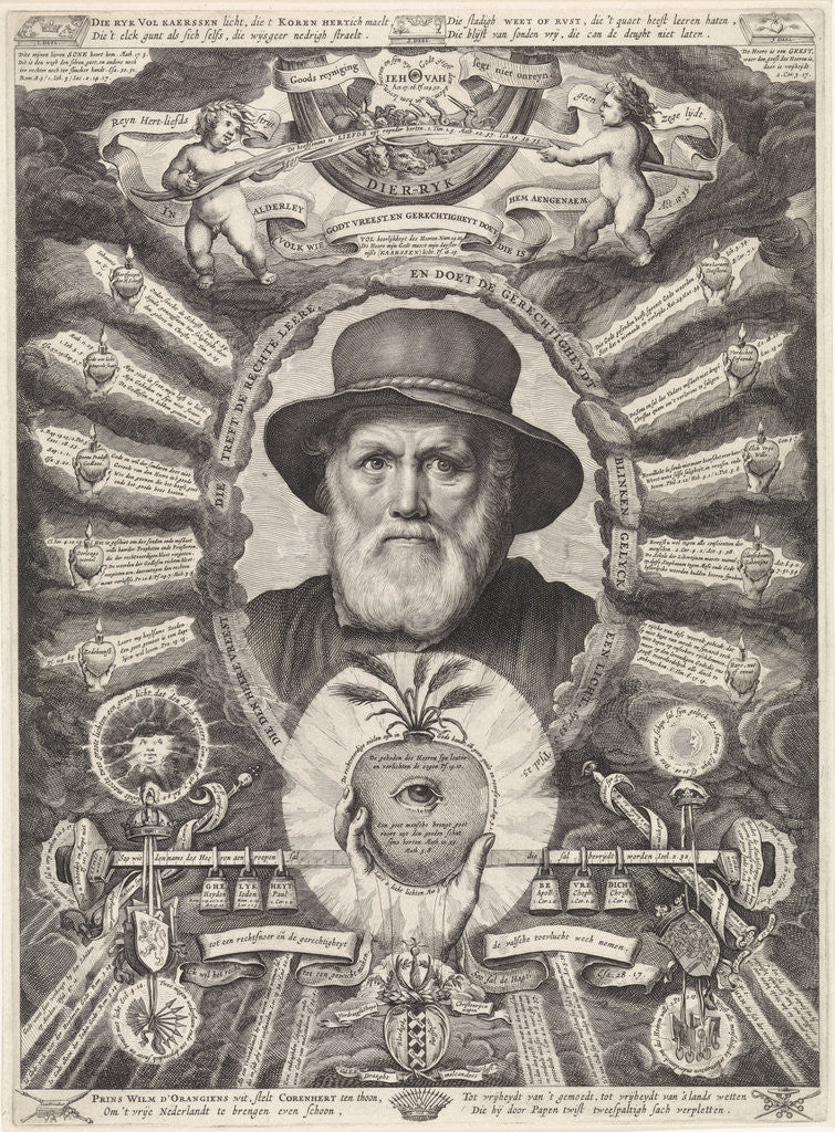 Detail of Portrait of Dirck Volckertsz Coornhert in allegorical frame by Theodor Matham