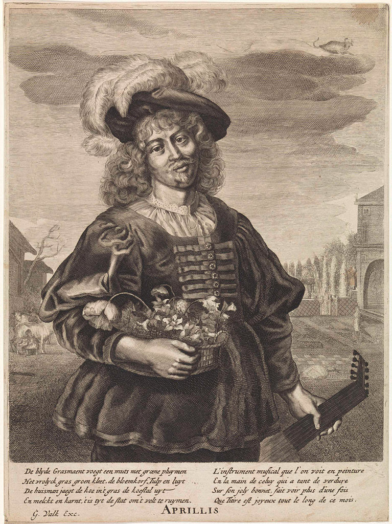 Detail of April: Young man with flower basket by Joachim von Sandrart