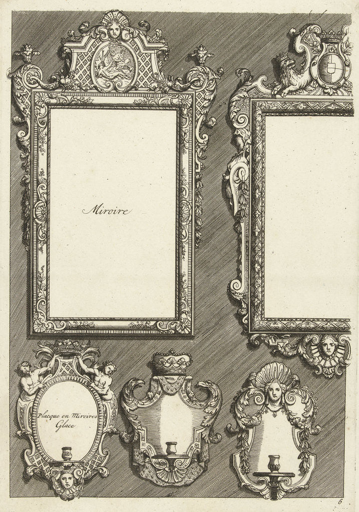 Detail of Two Rectangular Mirrors and Three Sconces, Daniël Marot I by Anonymous