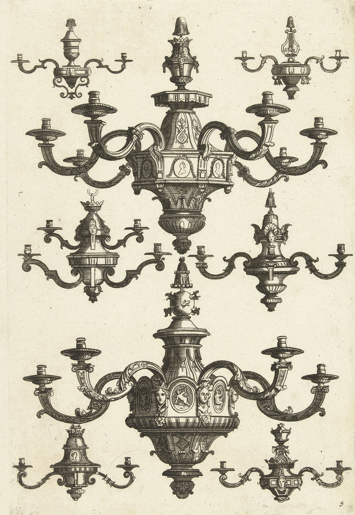 Detail of Two large and six small chandeliers, Daniël Marot (I) by Anonymous