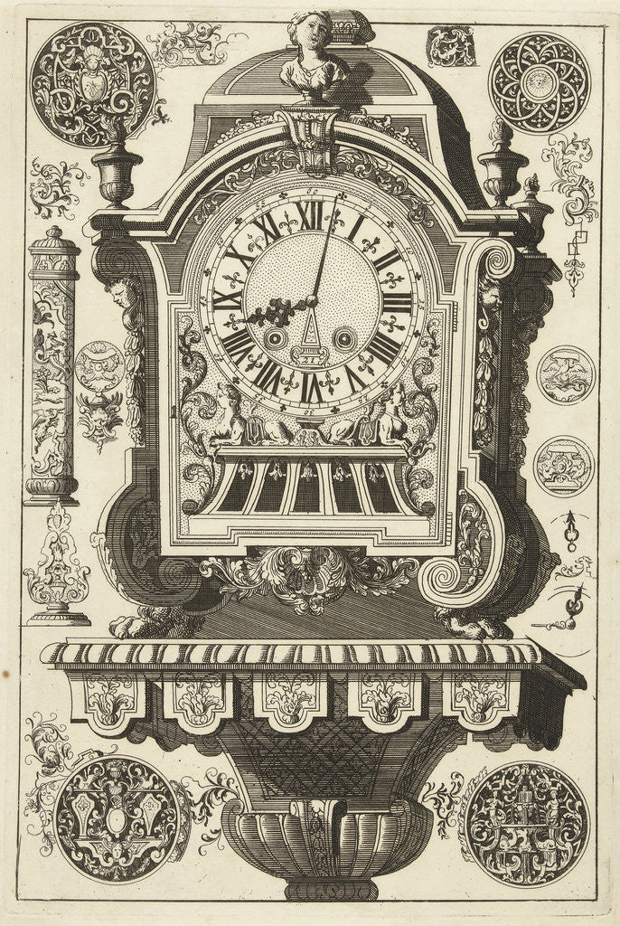 Detail of Clock on console awarded bust, Daniël Marot (I) by Anonymous