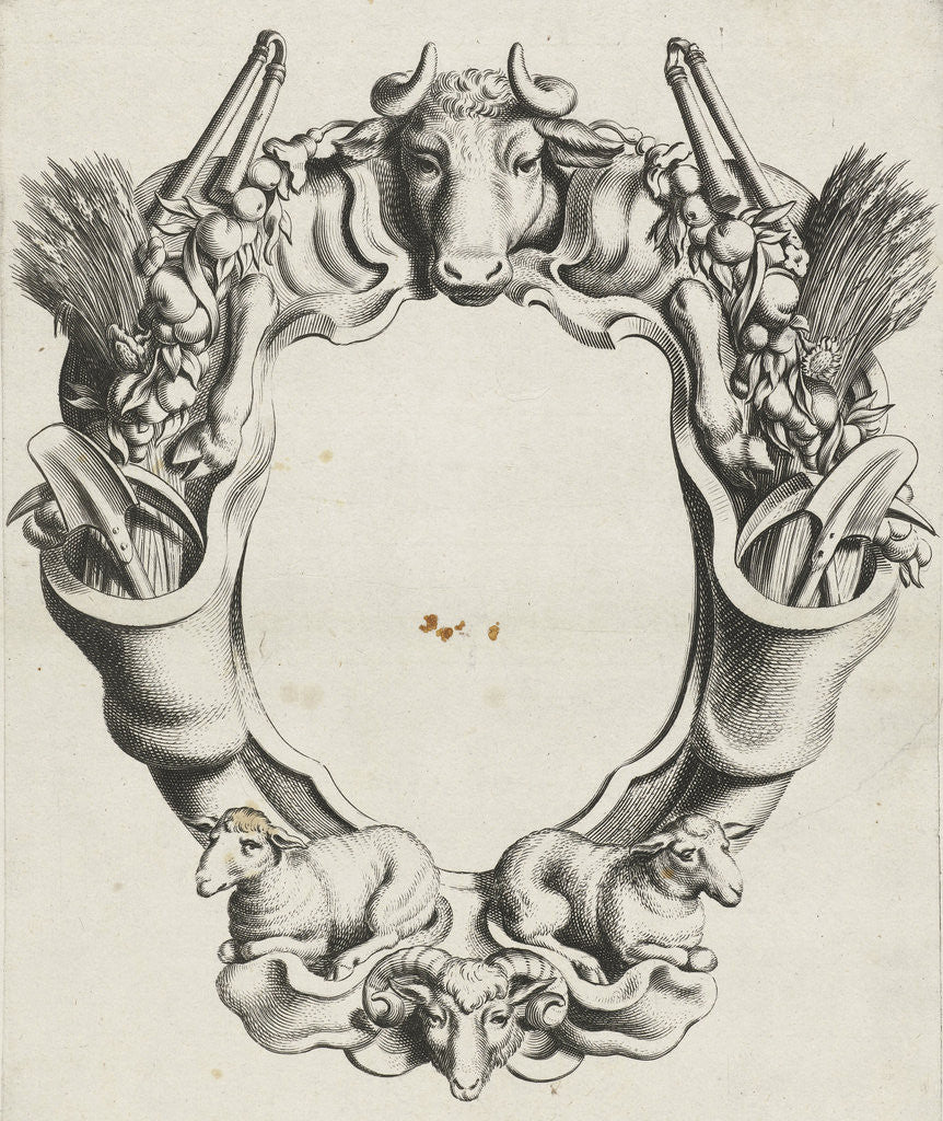 Detail of Cartouche with lobe ornament with animals by Clement de Jonghe