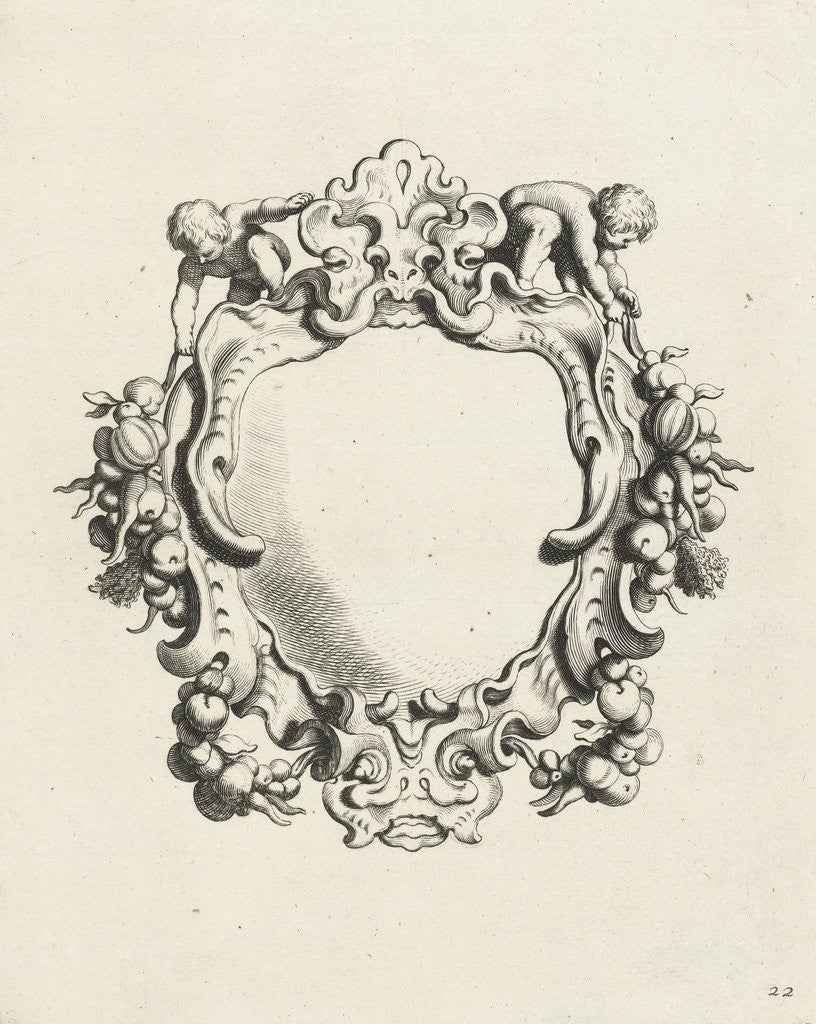 Detail of Cartouche with lobe ornament with two children by Clement de Jonghe
