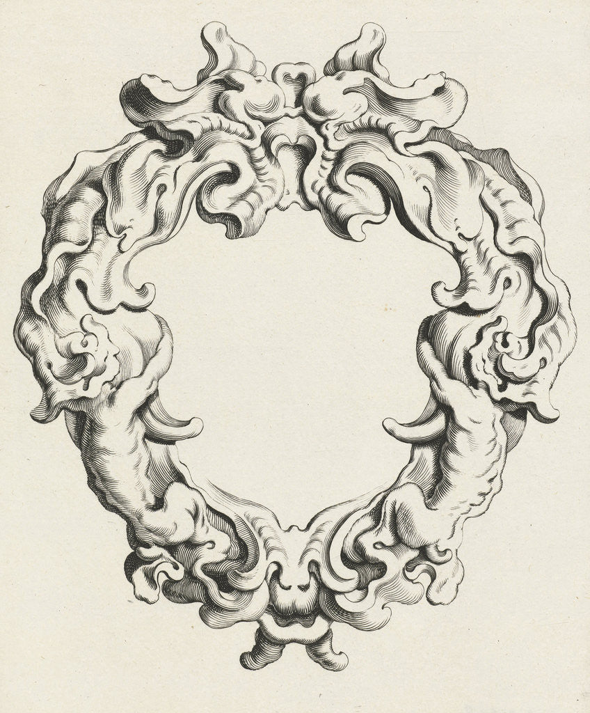 Detail of Cartouche with lobe ornament with two satyrs by Clement de Jonghe