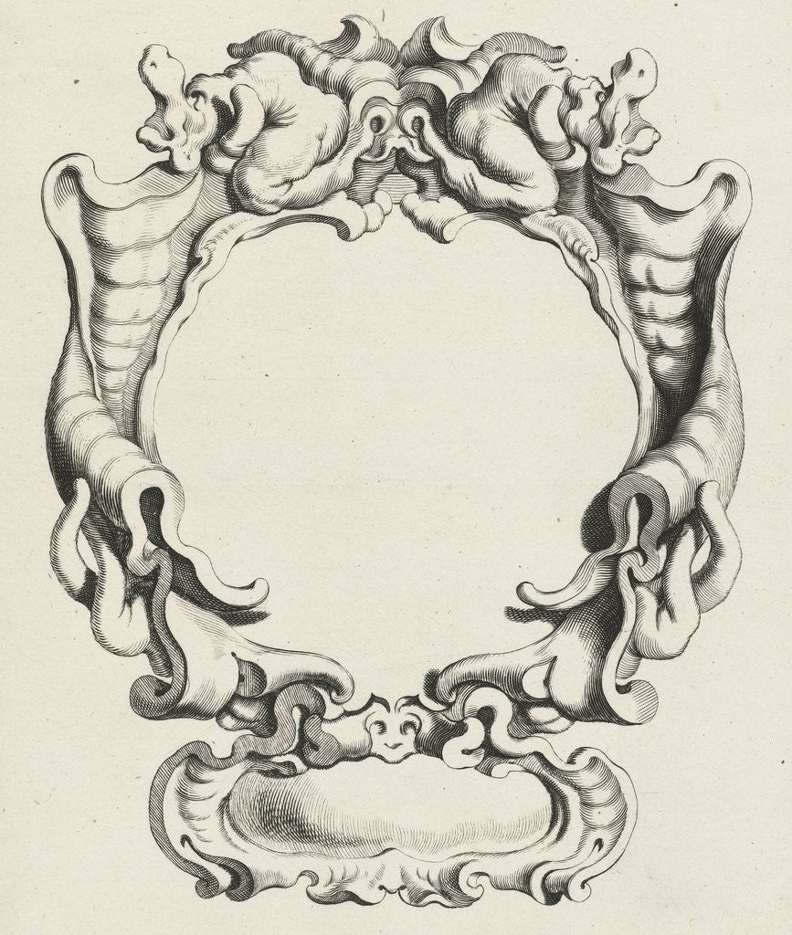 Detail of Cartouche with lobe ornament consisting of a large and small compartment by Clement de Jonghe