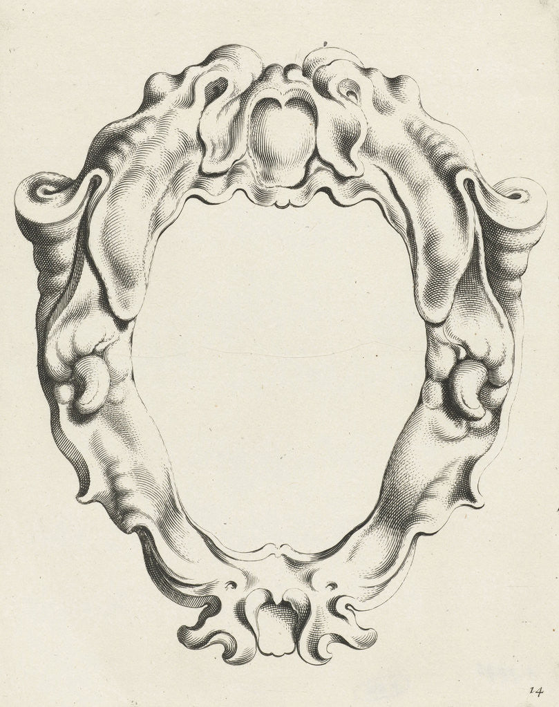 Detail of Cartouche with lobe ornament, above and below a mask with gaping mouth by Clement de Jonghe