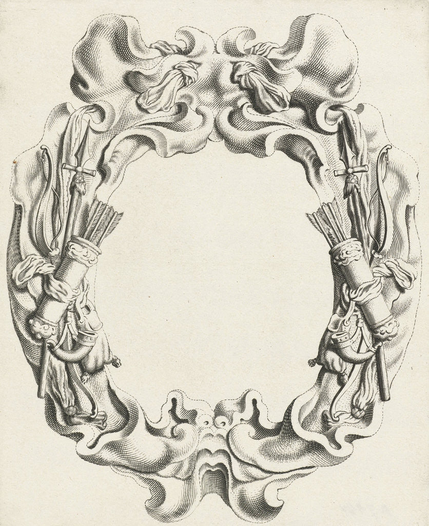 Detail of Cartouche with lobe ornament with hunting trophies by Clement de Jonghe