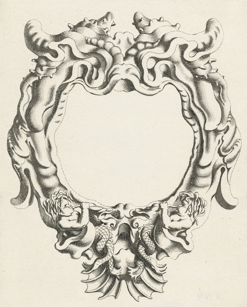 Detail of Cartouche with lobe ornament, down two sea gods by Clement de Jonghe