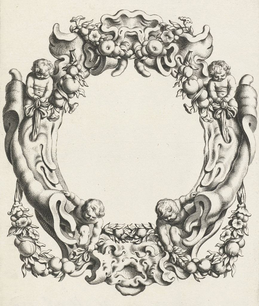 Detail of Cartouche with lobe ornament, above and below a mask by Clement de Jonghe