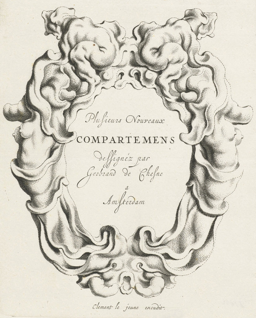 Detail of Cartouche with lobe ornament on both sides a female torso by Clement de Jonghe