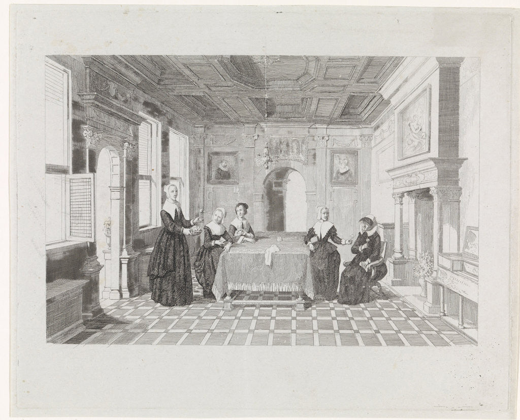 Detail of Women with flowers in a room by David van der Kellen III