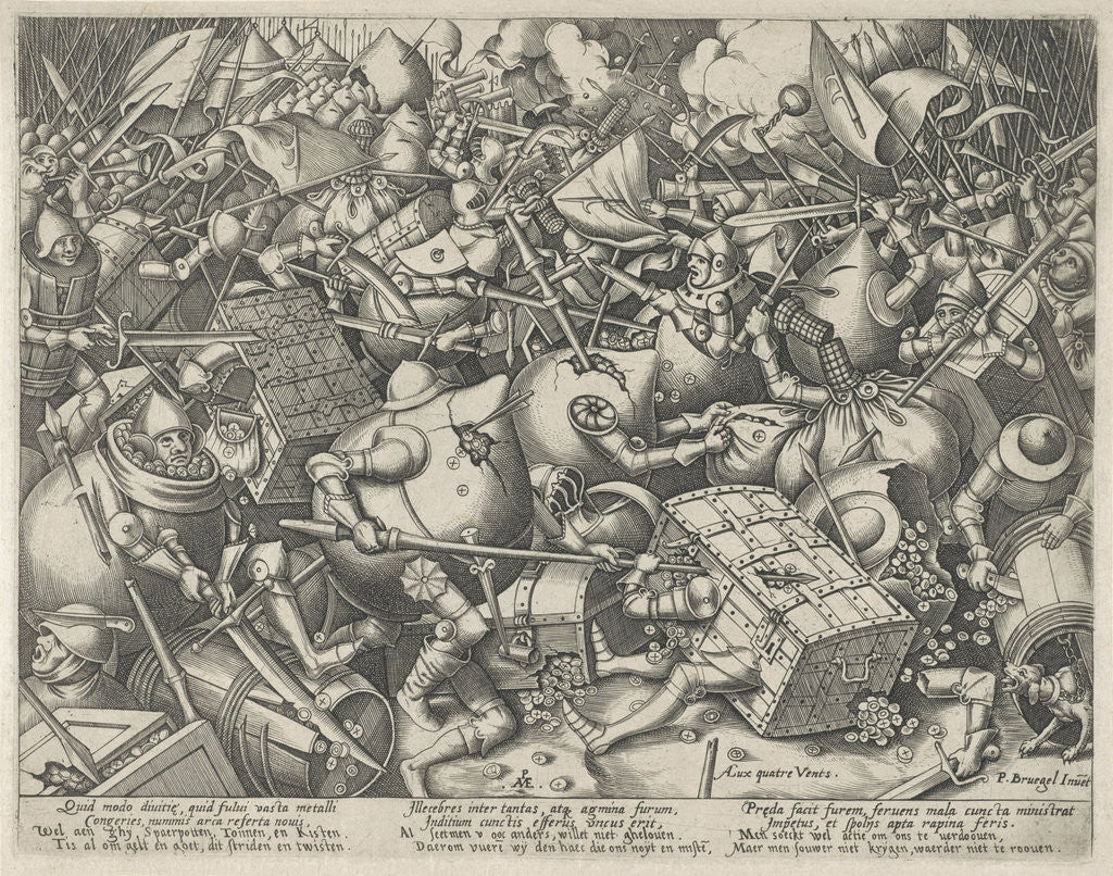 Detail of Battle of the money bags and coffers by Hieronymus Cock