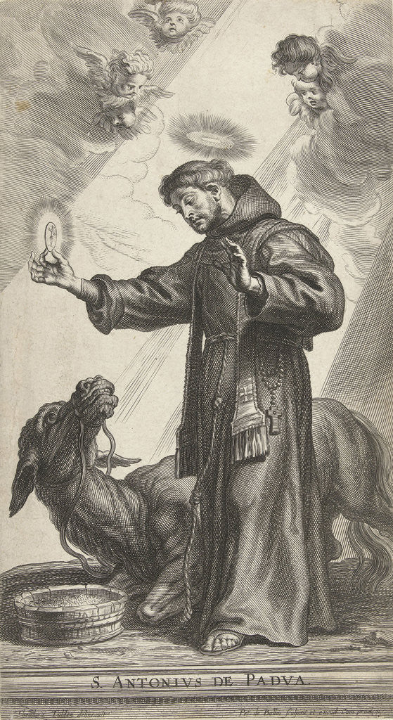 Detail of Saint Anthony of Padua made a wonder with donkey kneeling for host by Pieter de Bailliu I