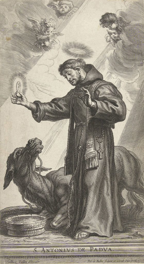 Detail of Saint Anthony of Padua made a wonder with donkey kneeling for host by Pieter de Bailliu I