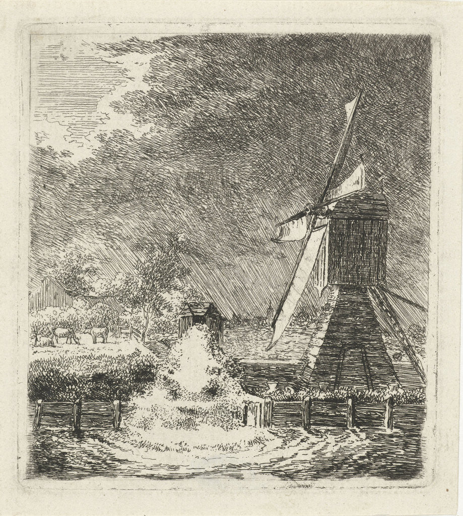 Detail of Windmill in a polder by Louis Bernard Coclers