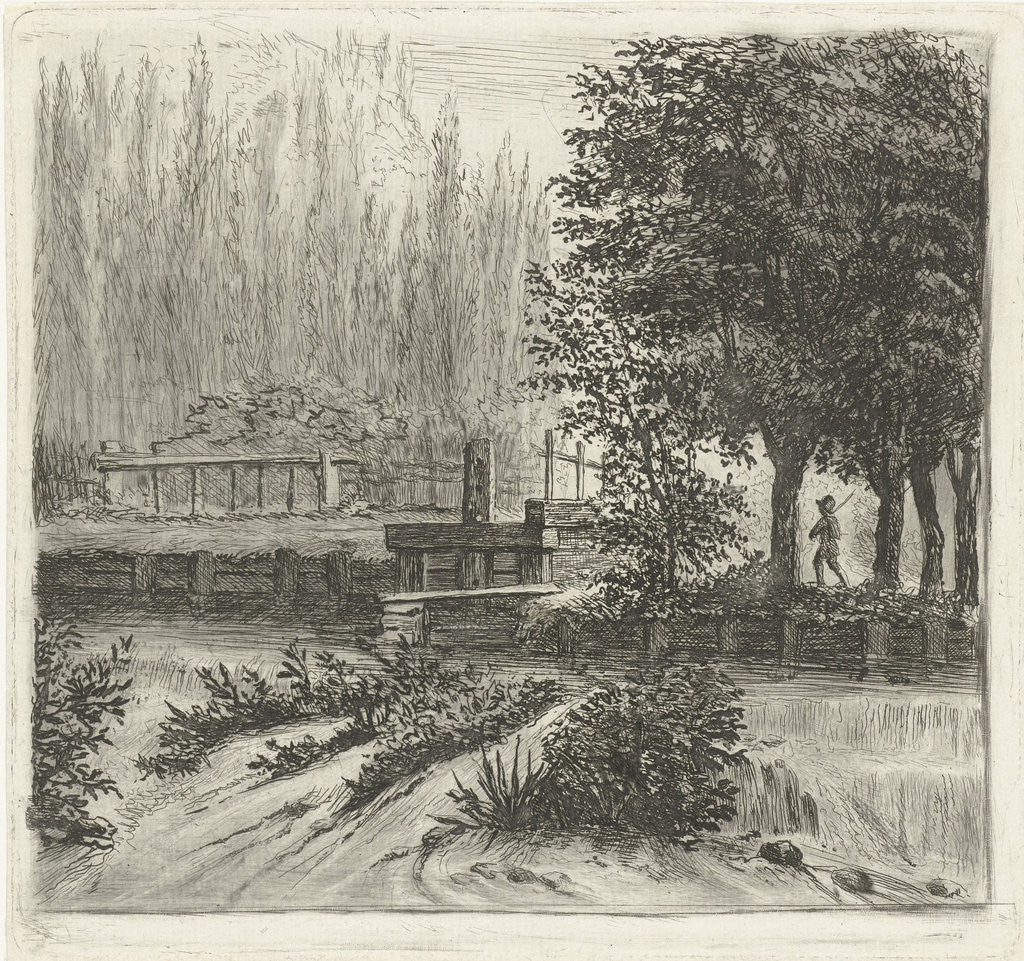 Detail of A boy runs along the water to allow a lock by Louis Bernard Coclers