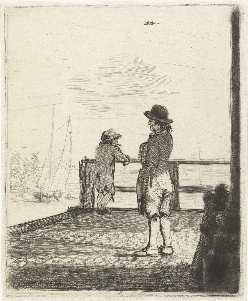 Detail of Two sailors in the harbor waiting by Louis Bernard Coclers