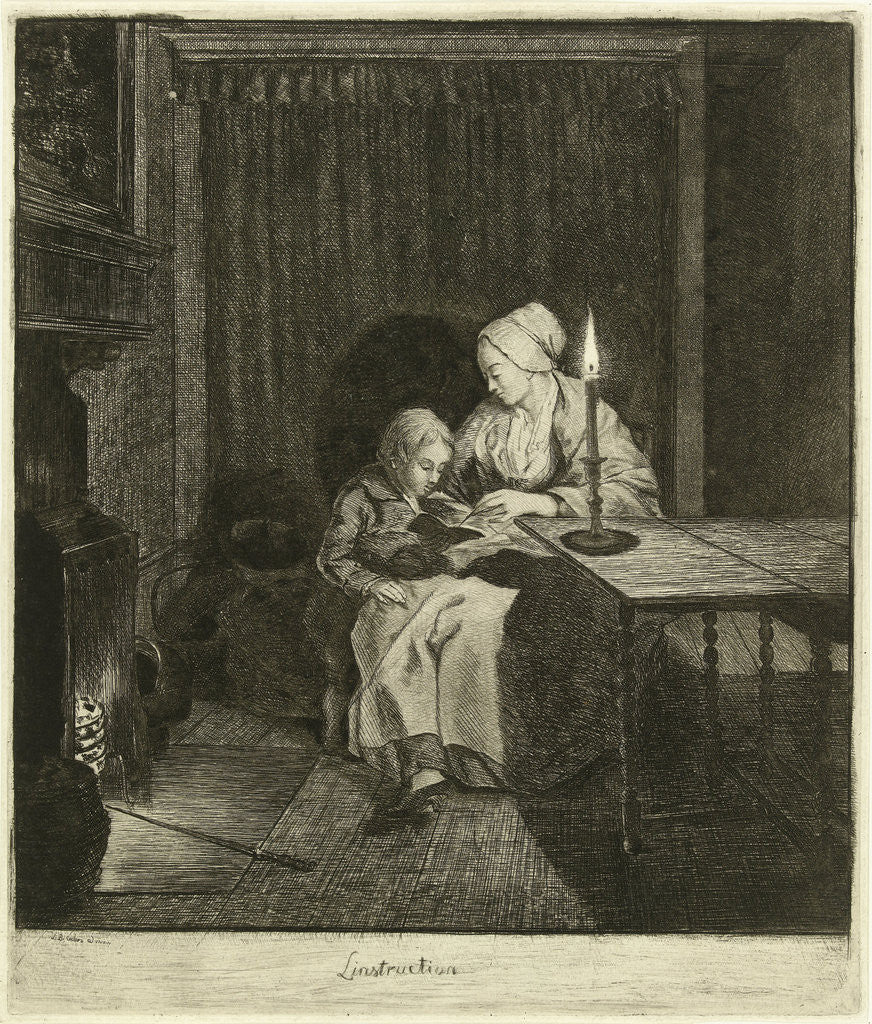 Detail of Mother giving her son lesson by Louis Bernard Coclers