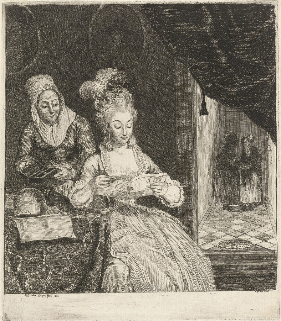 Detail of Young woman reading a letter by Louis Bernard Coclers