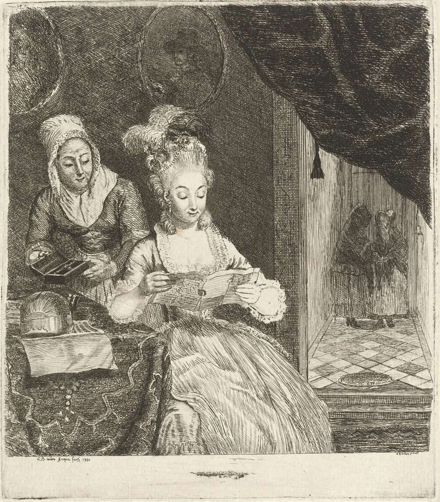 Detail of Young woman reading a letter by Louis Bernard Coclers