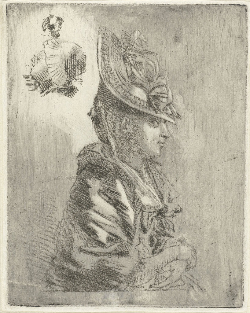 Detail of Study Sheet with the portrait of a young woman with hat and two smaller portraits by Louis Bernard Coclers